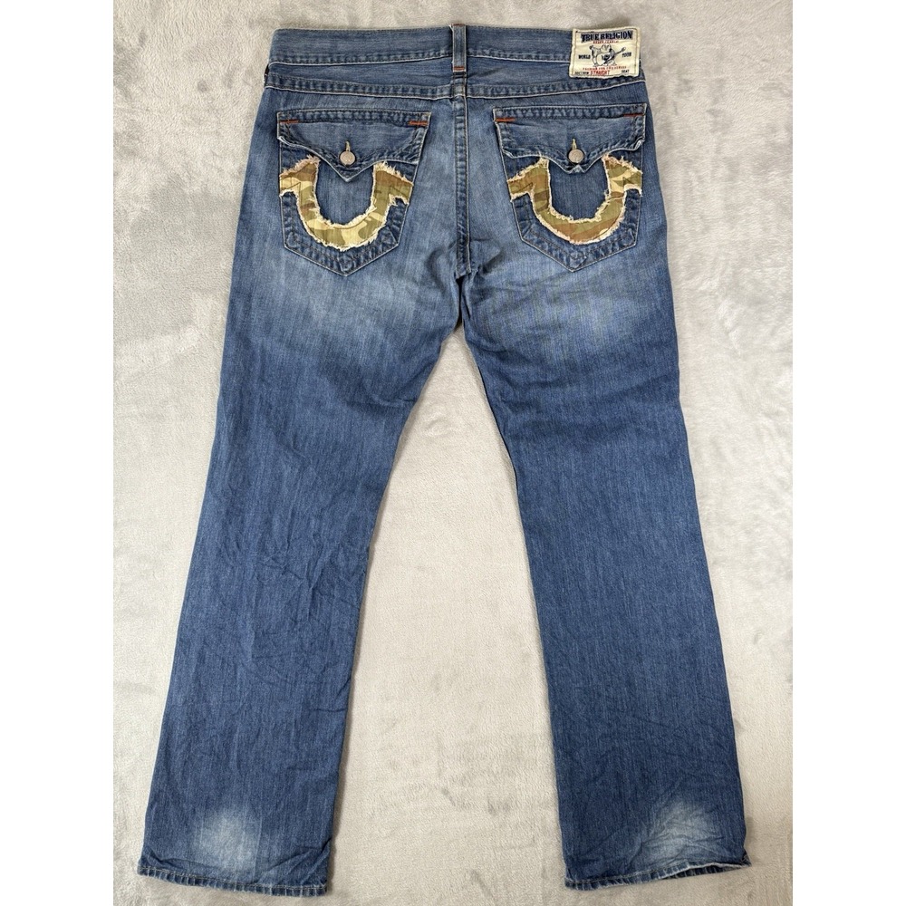 True Religion Jeans Mens 38x33‎ Blue Denim Straight Camo Flap Pocket Made in USA
